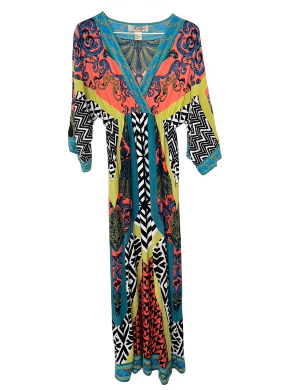 Flying Tomato Boho Patchwork Maxi Dress Small Geometric Festival Rayon Print - Picture 2 of 8